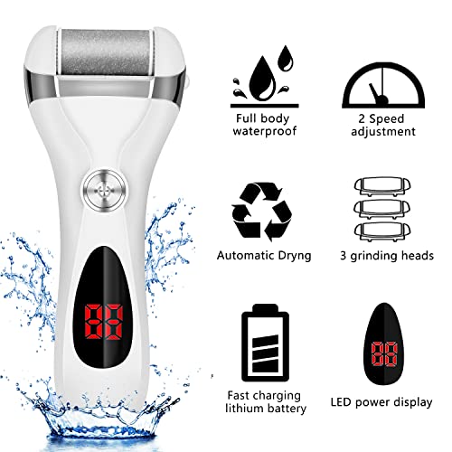 Elmchee Electric Foot Callus Remover Kit - Rechargeable Foot File with 3 Heads