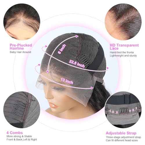 30 Inch 13x6 Body Wave Lace Front Wigs Human Hair 200 Density HD Transparent Lace Frontal Wigs Pre Plucked with Baby Hair Body Wave Glueless Wigs Human Hair for Women Natural Black