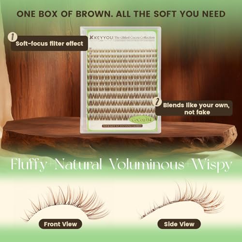 KEYYOU Brown Lash Clusters C Curl 8-16mm Natural Invisible Band