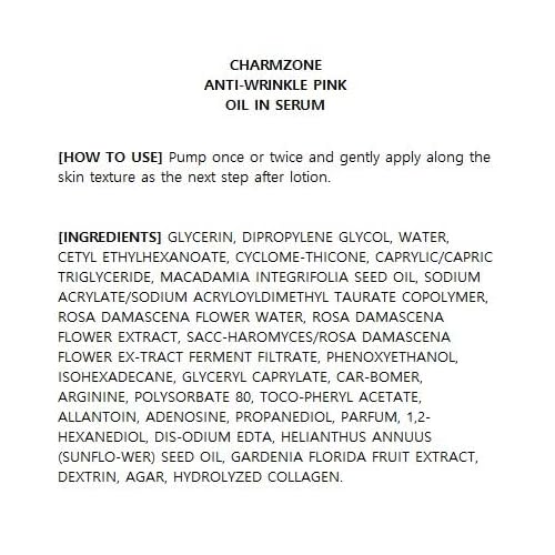 CHARMZONE Anti-Wrinkle Pink Oil-In Serum ? Hydrating & Firming Korean Skincare | Face Serum with Bulgarian Damask Rose & Plant-Based Oils for Soothing & Moisturizing Dry, Sensitive Skin (1.01 fl oz)