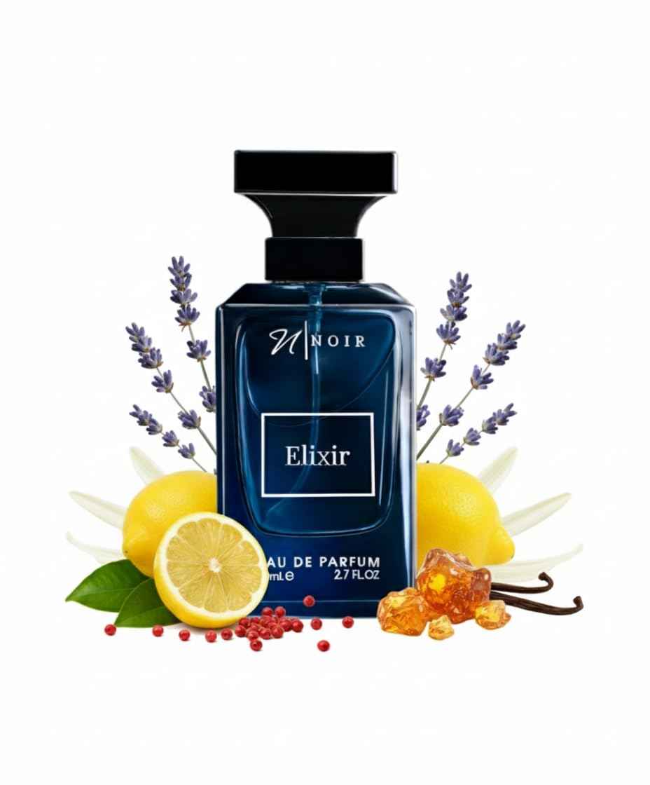 NOIR Elixir – Fresh Spicy Perfume for Men with Lemon, Lavender & Amber Notes | Long Lasting EDP - 80 ml / 2.7 Fl Oz