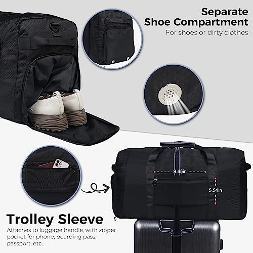 Fmeida 65L Foldable Duffel Bag with Shoe Compartment