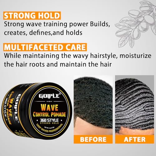 Natural Wave Pomade for Men Strong Hold, Easy Wash 360 Training Hair