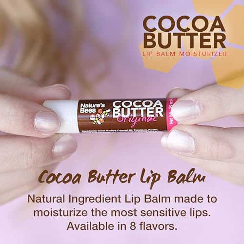 Nature's Bees, Cocoa Butter Flavored Lip Balm Tubes Set Bulk Assortment Chap Treatment Moisturizer For Dry Lips, Original Variety Assortment (Shea Butter, Original, Olive Oil, Mango Butter) - 48 Pack
