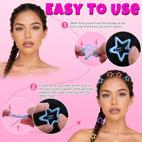 100 PCS Star Hair Clips - Colorful Y2K Barrettes for Girls & Women