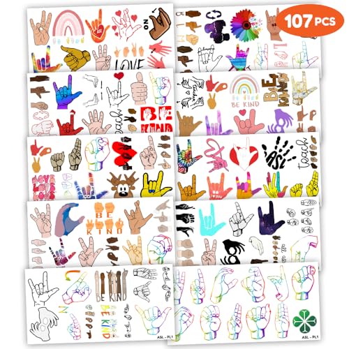 107 PCS ASL Temporary Tattoos for Kids - Party Favors