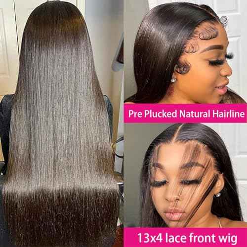 13x4 Lace Front Wigs Human Hair Pre Plucked with Baby Hair 220% Density 24inch HD Transparent Straight Lace Front Wigs Human Pre Plucked For Black Women Frontal Wigs Human Hair