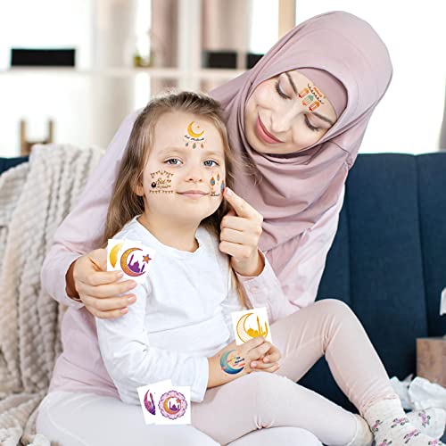 HOWAF 30pcs Eid Mubarak Party Favors Temporary Tattoos, Ramadan Kareem Themed Face Tattoos for Kids with Star Moon Castle Patterns for Eid Party Decorations, Ramadan Mubarak Fake Tattoos