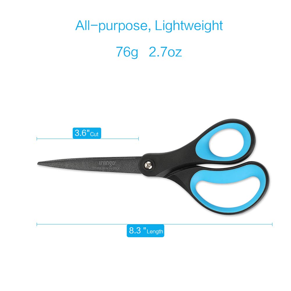 LIVINGO 2 Pack 8" Titanium Non-Stick Scissors, Professional Stainless Steel Comfort Grip, All-Purpose, Straight Office Craft Scissors for DIY(Blue/Black)