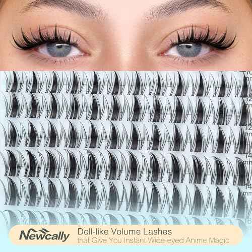 Manga Lash Clusters Kit Anime Lash Extension Kit Spiky Natural Eyelash Clusters Kit CC-curly 8-12MM Eyelash Extension Kit with Clear Lash Band Doll Eye Look by Newcally
