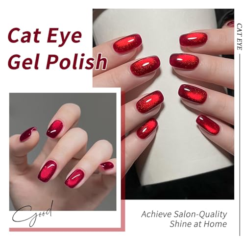 JR 12pcs 12ml Deep Red Gel Polish Set Includes Cat Eye Nail Polish Gel Glitter Pearl Gel Nail Polish Kit Salon-Quality Long-Lasting, Chip-Resistant Gel Polish Set for Nail Salon DIY&Professionals