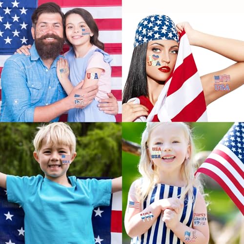 HOWAF 4th of July Temporary Tattoos, 60pc Glitter Flag Stickers