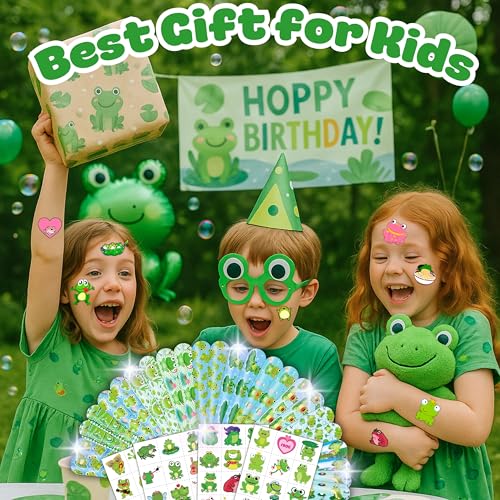 72 PCS Frog Party Favors 48 PCS Temporary Pre-cut Tattoos 24PCS Slap Bracelets Wristbands Perfect for Themed Birthday Baby Showers or Classroom Rewards Ideal Decor and Gifts for Girls and Boys