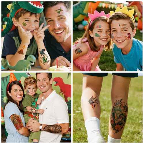 77PCS Dinosaur Temporary Tattoos for Kids Teens, 17PCS Half Sleeve Tyrannosaurus T-Rex Triceratops Pterosaur Kids Temporary Tattoos, 60PCS Raptor Fake Tattoos Stickers Cosplay Birthday Party Supplies