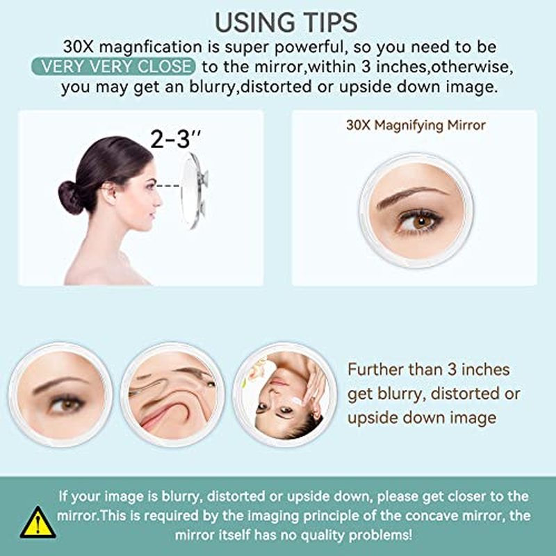 30X Magnifying Mirror with Suction Cups - 6 Inch Makeup & Travel