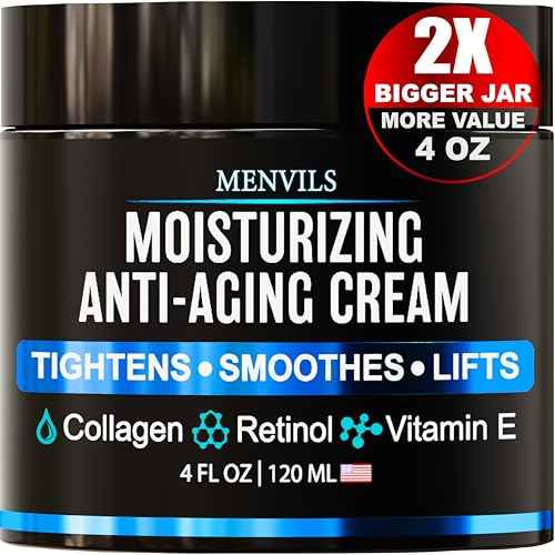 Mens Face Moisturizer Cream - Anti Aging & Wrinkle for Men with Collagen, Retinol, Vitamins E, Jojoba Oil - Face Lotion - Age Facial Skin Care - Eye Wrinkle - Day & Night - 4 oz