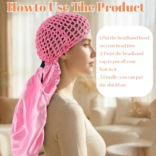 Guduling 2 in 1 Adjustable Pink Hair Wrap Cap Bonnet