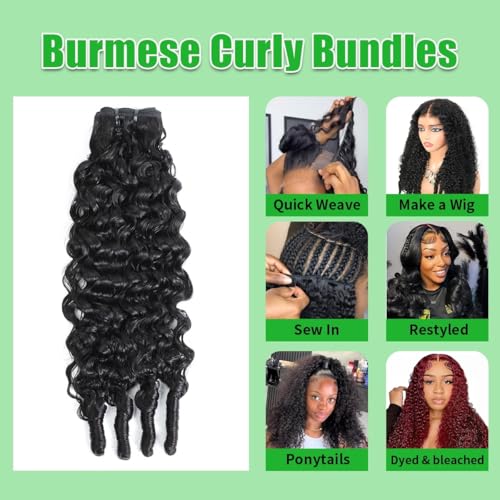 Nidoneld Burmese Curly Human Hair Extensions 14 Inch Natural Black 15A Virgin Remy Hair Bundles
