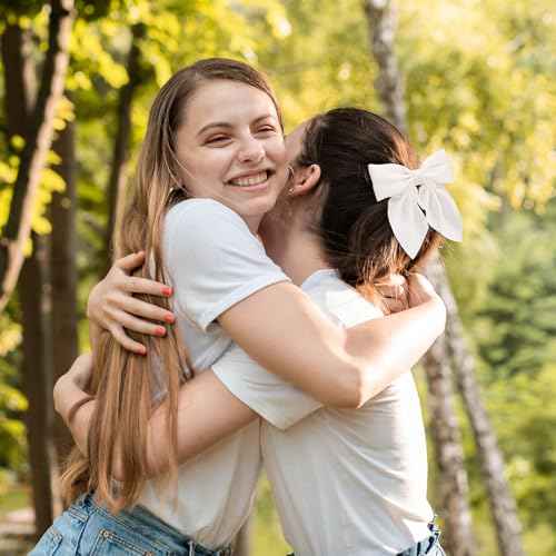 6Pcs Hair Bows for Women, Bow Hair Clips, Silky Satin Hair Bows for Girls, Pink Hair Ribbon, Cute Bow Clips for Women, Hair Accessories Chirstmas Gifts