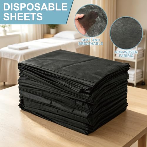 100 Pack Black Disposable Massage Table Sheets 31" x 71" Waterproof Bed Covers