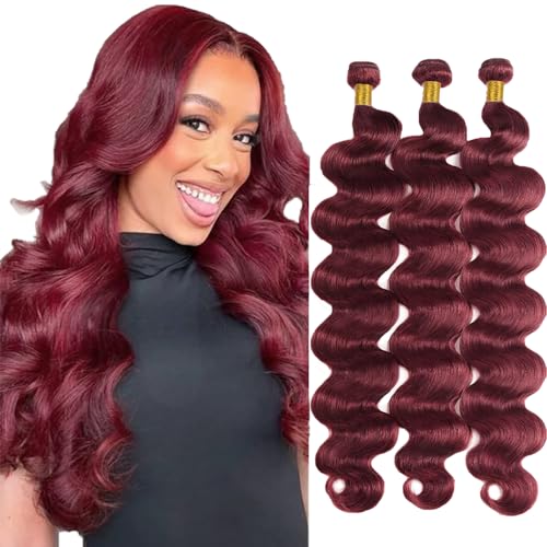 #99J Burgundy Body Wave Hair Bundles - 26-30 Inch, 3 Pack