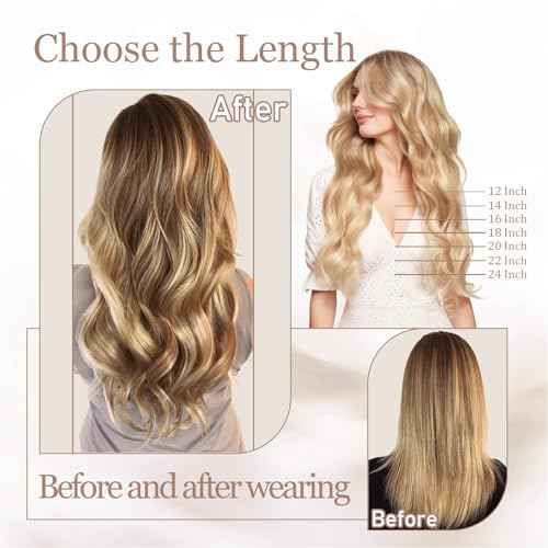 Tape in Hair Extensions Human Hair, 16 Inch Chestnut Brown/Golden Blonde Remy Human Hair for Women Skin Weft 20pcs 50g/pack Invisible Tape in Hair Extensions (#P6/22, 16 Inch)