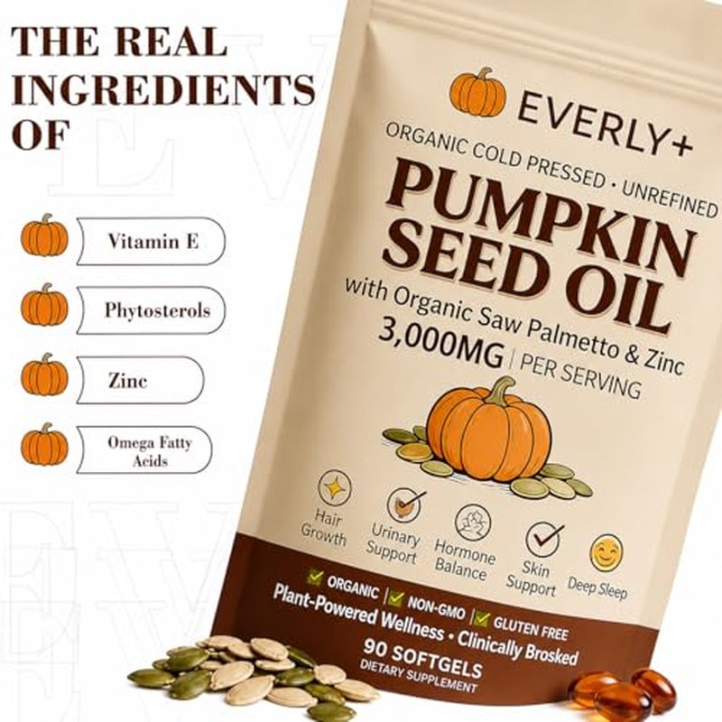 Pumpkin Seed Oil with Saw Palmetto Softgels, 90 Count