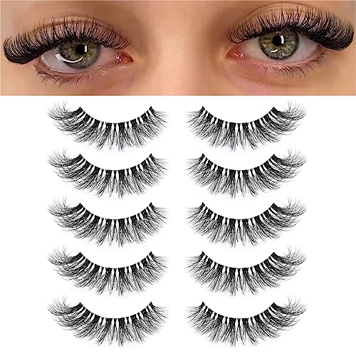 Cat Eye Strip Lashes D Curl Wispy Faux Mink Clear Band