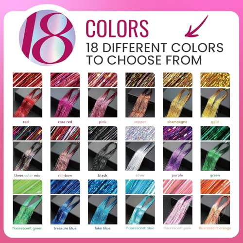 Glitter Hair Tinsel Extensions Kit 18 Colors with Tools