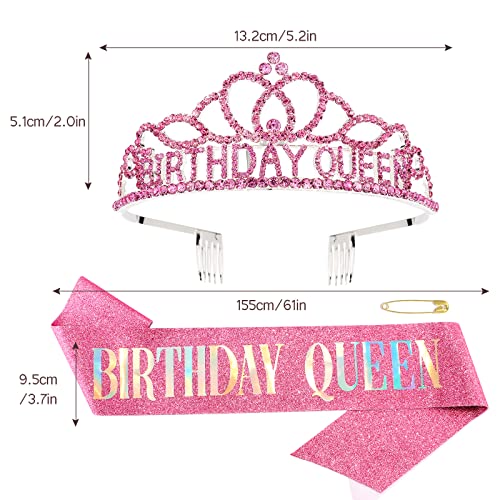 Pink Birthday Queen Tiara and Sash Set with Rhinestones