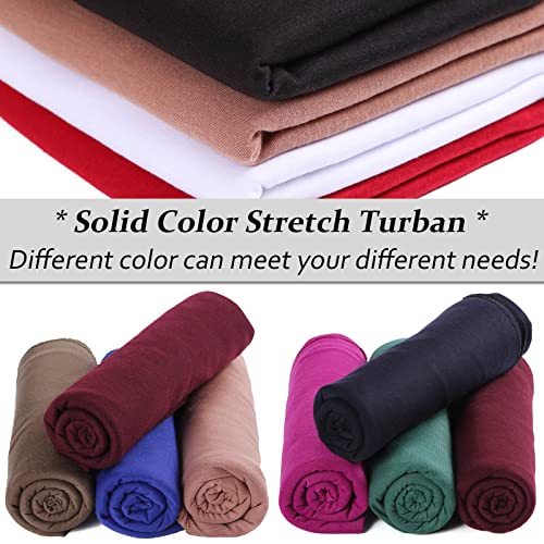 XTREND 8 Pieces Head Wrap Stretch Jersey Turban Bohemian Extra Long Scarf Hat Soft Breathable African Solid Color Knit Headwraps Turban Tie for Women (8 Colors)