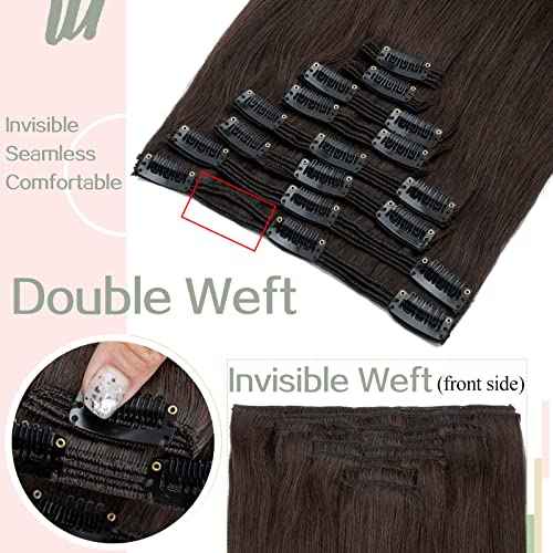 S-noilite Clip in Human Hair Extensions Thick True Double Weft 100% Remy Human Hair Hair Clip in Extensions Full Head 8 Pieces 18 Clips Straight Silky (12 inch - 115g,Dark Brown (#2))