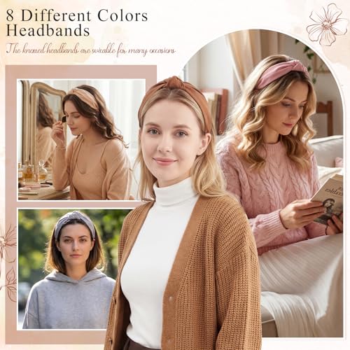 Obeoby 8Pcs Knotted Headbands for Women, No-Teeth Comfort