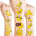 96PCS Banana Pre-Cut Temporary Tattoos for Kids | Super Cute Themed Birthday Party Favors, Supplies, Decorations, Cute Funny Fruit Fake Tattoo Stickers, School Rewards Prizes & Gifts for Boys & Girls