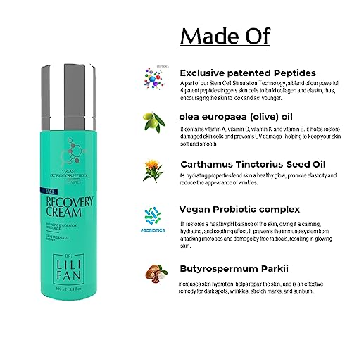 Dr Lili Fan Probiotic Recovery Cream: Vegan Probiotic, Anti-Aging Face Cream for Skin Renewal. Boosts Skin's Collagen and Targets Wrinkles. Prevents Acne. 1.7 fl oz