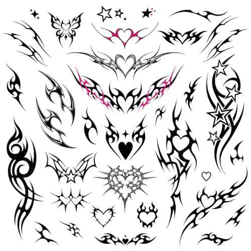 Edgy Y2K Temporary Tattoos | CyberSigilism Tramp Stamps | Realistic Waterproof Fake Tats | Festival, Bachelorette, Halloween, Birthday Favors, Accessories