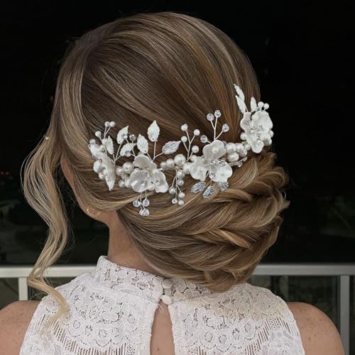 Bridal Hair Accessories, Pearl Adorned Wedding Hair Pieces for Brides, Flower Hair Combs for Bride