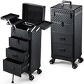 Rolling Makeup Case with 3 Drawers & Foot Stand for Artists