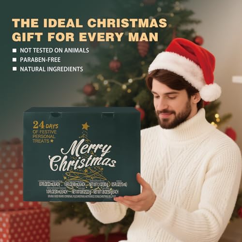 BODY & EARTH 2025 Advent Calendar for Men Christmas Holiday Gifts 24 Days of Countdown Calendar, Advent Beauty Calendar 2025 Adult 24PCS Beard Care Grooming Set Mens with Sandalwood & Cedar Beard Oil