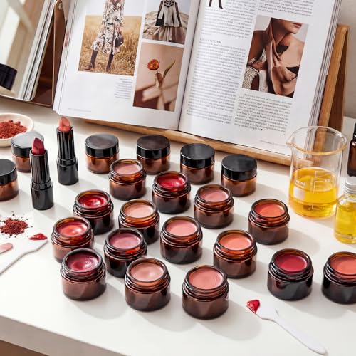 Honeydak 48 Pack 0.7oz Glass Jars with Lids, Glass Cosmetic Jars, Reusable Empty Round Cosmetic Container for Creams and Ointments (Amber)