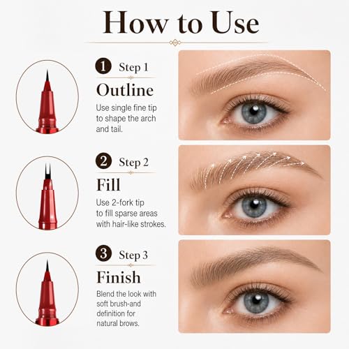 Eyebrow Pencil for Women, Dual-Ended Microblading Pen with 2-Fork Tip
