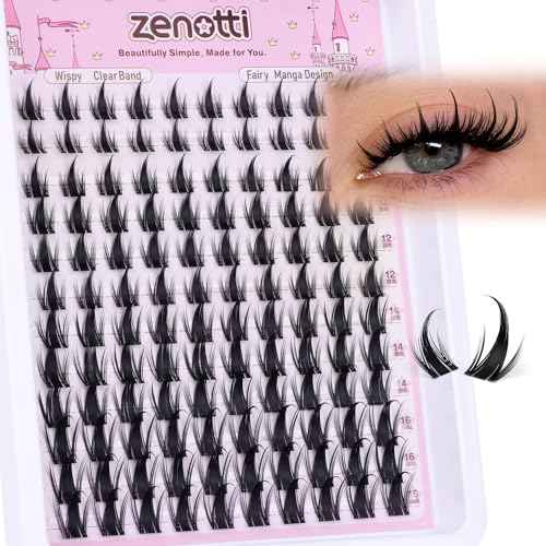 Manga Lash Clusters with Spikes Anime Lashes Cluster Natural Cluster Eyelash Extensions Wispy Spiky Fairy Individual Lashes Invisible Clear Band DIY Lash Extensions 10-16MM 120PCS by zenotti