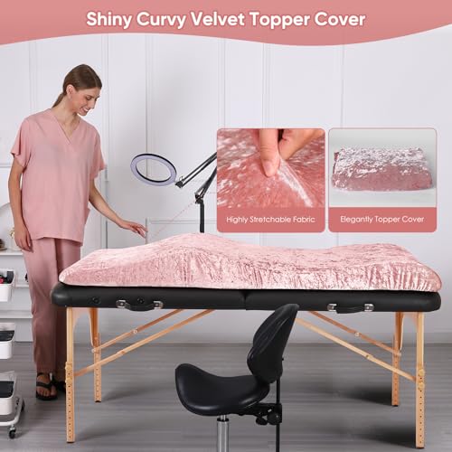 Crushed Velvet Curved Lash Bed Topper Cover ? Shiny Massage Topper Cover Ultra-Soft for Lash Extensions & Spa Treatment Comfort