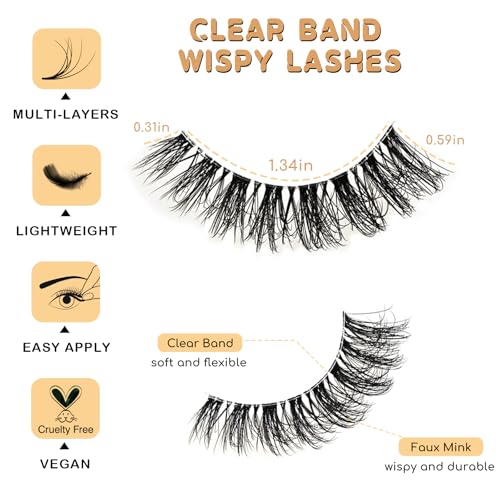 APCYUST Natural Wispy Cat Eye Lashes - 14 Pairs Clear Band