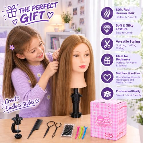 Treosida U-Blonde Mannequin Head with 80% Human Hair 26-28" for Braiding & Cosmetology