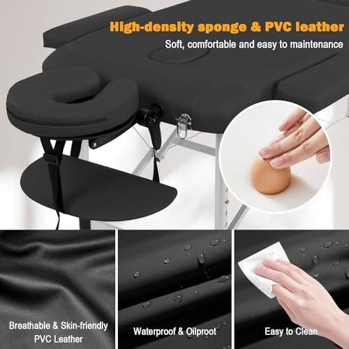 Portable Massage Table 3-Fold Aluminum Spa Bed Height Adjustable