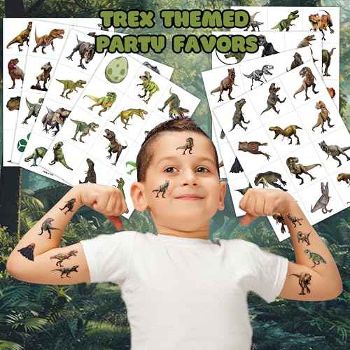 96 PCS T Rex Dinosaur Pre-Cut Temporary Tattoos Birthday Party Decorations Favors Supplies Decor 3D Tyrannosaurus Rex Dino Trex Cute Stickers Boys Girls Gift School Prizes Rewards (Normal)