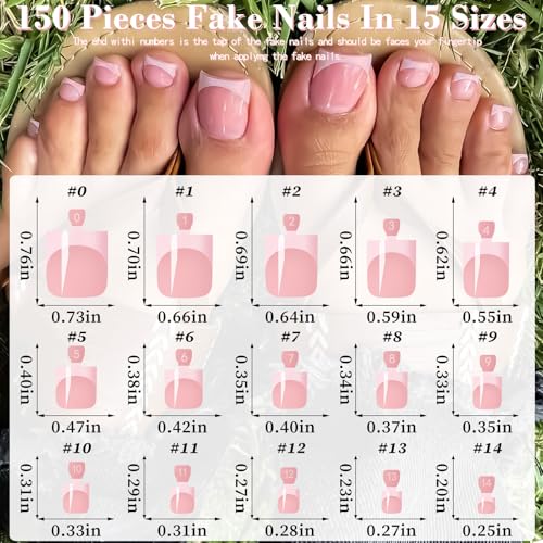 150pc Pink French Tips Press On Toenails Short Square Acrylic Kit