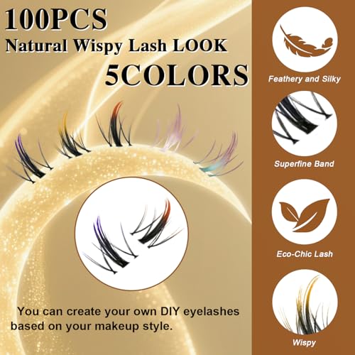 FEEGO Gradient Color Cloud Imp 5 Different Gradient Color Lashes 100pcs False Eyelashes Design lash looks for any event Styling False Eyelash (Includes Double-Ended Adhesive/Tweezers/Remover)