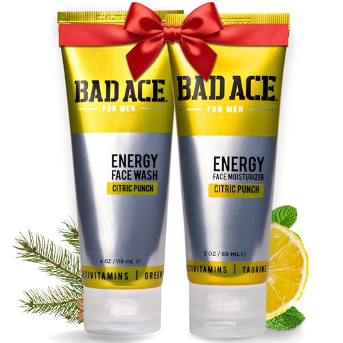 BAD ACE Energy Men's Facewash and Moisturizer Set | Korean Skin Care, Men's Face Care Bundle | Vitamin Facial Care Kit for Men | Citric Punch